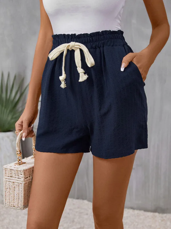 Women's Solid Paperbag Shorts with Handy Pockets