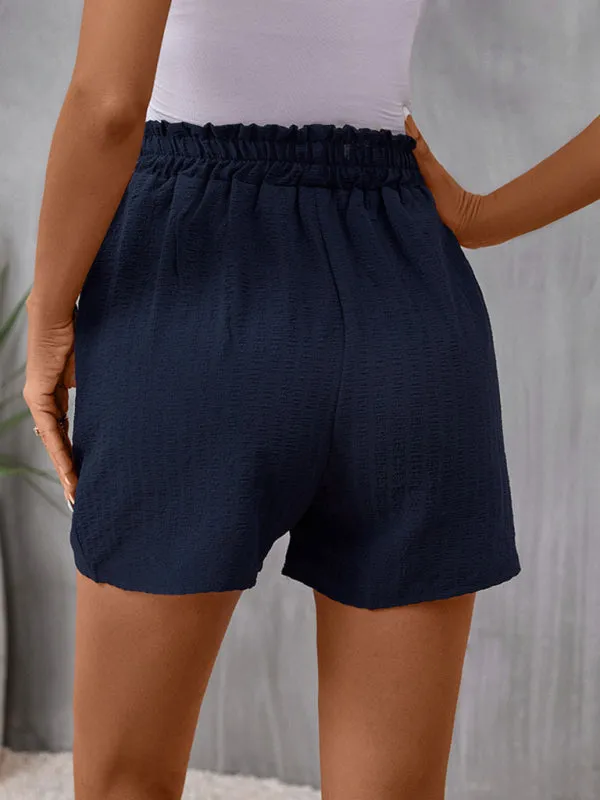 Women's Solid Paperbag Shorts with Handy Pockets